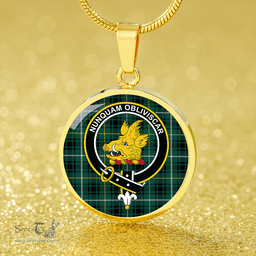 Scottish MacIver Hunting Modern Clan Tartan Circle Necklace - Crest Classic Scottish Plaid Tartan Plaid