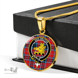 Scottish MacTavish (MacThomas Red) Modern Clan Tartan Circle Necklace - Crest Classic Scottish Plaid Tartan Plaid