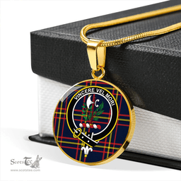 Scottish MacLaine of LochBuie Hunting (MacLaine) Modern Clan Tartan Circle Necklace - Crest Classic Scottish Plaid Tartan Plaid