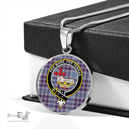 Scottish MacDonald Lord of the Isles Hunting Blue (Donald Lord of the Isles Hunting Blue) Weathered Clan Tartan Circle Necklace - Crest Classic Scottish Plaid Tartan Plaid