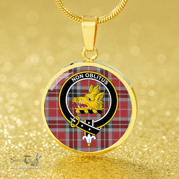 Scottish MacTavish Ancient Clan Tartan Circle Necklace - Crest Classic Scottish Plaid Tartan Plaid