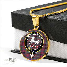 Scottish Cochrane Azure (Cochran Azure) Weathered Clan Tartan Circle Necklace - Crest Classic Scottish Plaid Tartan Plaid
