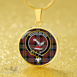Scottish MacDougall William Weathered Clan Tartan Circle Necklace - Crest Classic Scottish Plaid Tartan Plaid