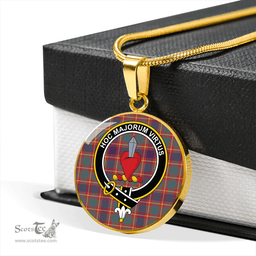 Scottish Logan #6 Weathered Clan Tartan Circle Necklace - Crest Classic Scottish Plaid Tartan Plaid