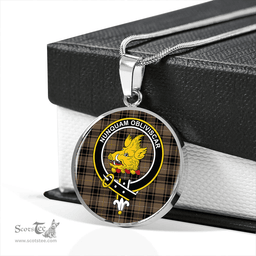 Scottish MacIver Hunting Weathered Clan Tartan Circle Necklace - Crest Classic Scottish Plaid Tartan Plaid