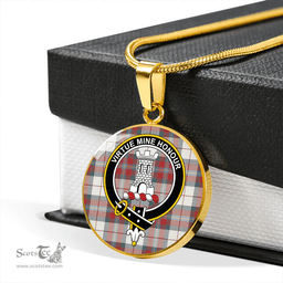 Scottish MacLean Dress (Lumsden) Weathered Clan Tartan Circle Necklace - Crest Classic Scottish Plaid Tartan Plaid