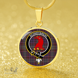 Scottish MacNicol Hunting Weathered Clan Tartan Circle Necklace - Crest Classic Scottish Plaid Tartan Plaid