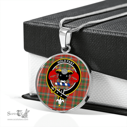 Scottish MacLeod of Gesto Modern Clan Tartan Circle Necklace - Crest Classic Scottish Plaid Tartan Plaid