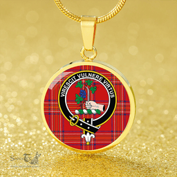 Scottish Burnett of Leys Modern Clan Tartan Circle Necklace - Crest Classic Scottish Plaid Tartan Plaid