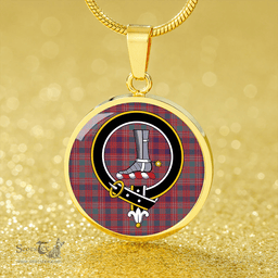 Scottish MacColl Hunting (MacCall Hunting) Weathered Clan Tartan Circle Necklace - Crest Classic Scottish Plaid Tartan Plaid