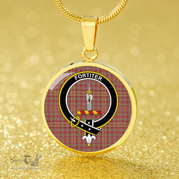 Scottish MacAlister (Gourlay Steele Collection) Weathered Clan Tartan Circle Necklace - Crest Classic Scottish Plaid Tartan Plaid
