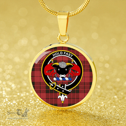 Scottish MacLeod of Raasay Weathered Clan Tartan Circle Necklace - Crest Classic Scottish Plaid Tartan Plaid
