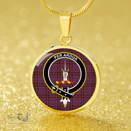 Scottish MacIntyre of Littleport Weathered Clan Tartan Circle Necklace - Crest Classic Scottish Plaid Tartan Plaid