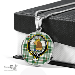 Scottish MacGregor Dress Green (Gregor Dress Green) Modern Clan Tartan Circle Necklace - Crest Classic Scottish Plaid Tartan Plaid