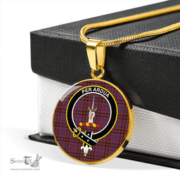 Scottish MacIntyre of Littleport Weathered Clan Tartan Circle Necklace - Crest Classic Scottish Plaid Tartan Plaid