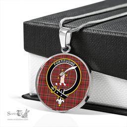 Scottish MacRae The Prince's Own #2 Weathered Clan Tartan Circle Necklace - Crest Classic Scottish Plaid Tartan Plaid