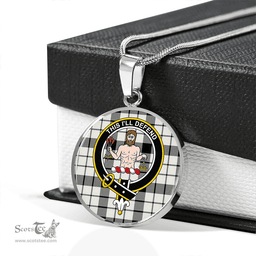 Scottish MacFarlane Black and White (Wallace/Wallas Dress #3) Ancient Clan Tartan Circle Necklace - Crest Classic Scottish Plaid Tartan Plaid