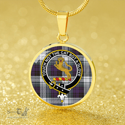 Scottish MacGlashan Original Colours Weathered Clan Tartan Circle Necklace - Crest Classic Scottish Plaid Tartan Plaid