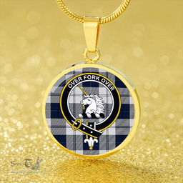 Scottish Cunningham Dress Dance Blue Clan Tartan Circle Necklace - Crest Classic Scottish Plaid Tartan Plaid