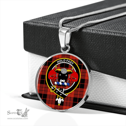 Scottish MacLeod Black and Red Ancient Clan Tartan Circle Necklace - Crest Classic Scottish Plaid Tartan Plaid