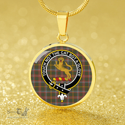 Scottish MacKintosh #2 Ancient Clan Tartan Circle Necklace - Crest Classic Scottish Plaid Tartan Plaid