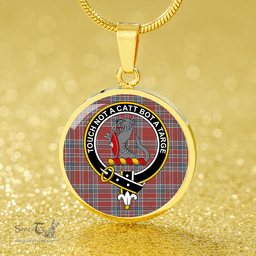 Scottish MacBean Lord Lyon version (MacBain Lord Lyon version) Weathered Clan Tartan Circle Necklace - Crest Classic Scottish Plaid Tartan Plaid