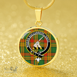 Scottish MacMillan Ancient Clan Tartan Circle Necklace - Crest Classic Scottish Plaid Tartan Plaid