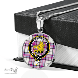 Scottish MacKellar Dress Cerise Clan Tartan Circle Necklace - Crest Classic Scottish Plaid Tartan Plaid