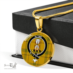 Scottish Houston Clan Tartan Circle Necklace - Crest Classic Scottish Plaid Tartan Plaid