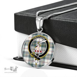 Scottish MacRae of Conchra Weathered Clan Tartan Circle Necklace - Crest Classic Scottish Plaid Tartan Plaid