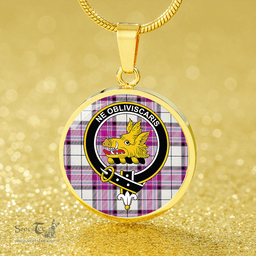 Scottish MacKellar Dress Cerise Clan Tartan Circle Necklace - Crest Classic Scottish Plaid Tartan Plaid