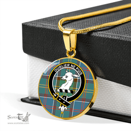 Scottish Colville District Clan Tartan Circle Necklace - Crest Classic Scottish Plaid Tartan Plaid