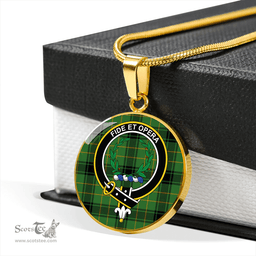 Scottish MacArthur 1815 Ancient Clan Tartan Circle Necklace - Crest Classic Scottish Plaid Tartan Plaid