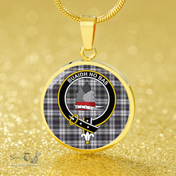 Scottish MacNeil of Barra (MacNeil/MacNeill) Paton Dress Weathered Clan Tartan Circle Necklace - Crest Classic Scottish Plaid Tartan Plaid