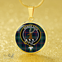 Scottish MacPhail Hunting Modern Clan Tartan Circle Necklace - Crest Classic Scottish Plaid Tartan Plaid