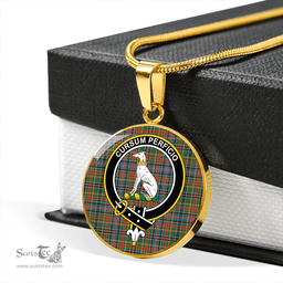Scottish Hunter Old #2 Ancient Clan Tartan Circle Necklace - Crest Classic Scottish Plaid Tartan Plaid