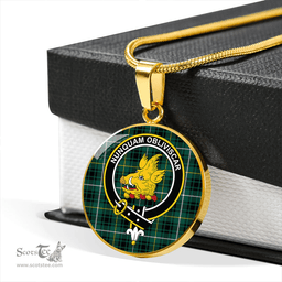 Scottish MacIver Hunting Modern Clan Tartan Circle Necklace - Crest Classic Scottish Plaid Tartan Plaid