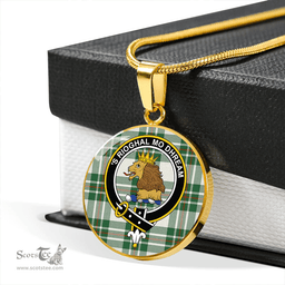 Scottish MacGregor Dress Green (Gregor Dress Green) Modern Clan Tartan Circle Necklace - Crest Classic Scottish Plaid Tartan Plaid