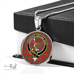 Scottish MacKinnon Modern Clan Tartan Circle Necklace - Crest Classic Scottish Plaid Tartan Plaid