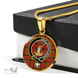 Scottish Lumsden of Kintore Ancient Clan Tartan Circle Necklace - Crest Classic Scottish Plaid Tartan Plaid
