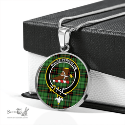 Scottish MacAulay of Lewis Ancient Clan Tartan Circle Necklace - Crest Classic Scottish Plaid Tartan Plaid