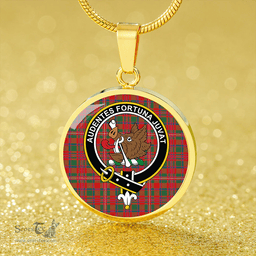 Scottish MacKinnon Modern Clan Tartan Circle Necklace - Crest Classic Scottish Plaid Tartan Plaid