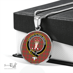 Scottish Donachie Weathered Clan Tartan Circle Necklace - Crest Classic Scottish Plaid Tartan Plaid