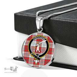 Scottish MacRae Red Dress Modern Clan Tartan Circle Necklace - Crest Classic Scottish Plaid Tartan Plaid