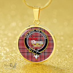 Scottish MacDonald of Lochmaddy (Donald of Loch Mhaddy) Weathered Clan Tartan Circle Necklace - Crest Classic Scottish Plaid Tartan Plaid