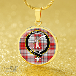Scottish MacRae Red Dress Modern Clan Tartan Circle Necklace - Crest Classic Scottish Plaid Tartan Plaid
