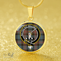 Scottish Gunn Weathered Clan Tartan Circle Necklace - Crest Classic Scottish Plaid Tartan Plaid