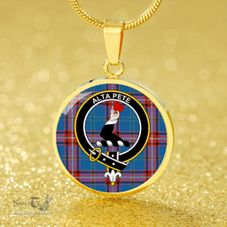Scottish Glenn (Glen) Ancient Clan Tartan Circle Necklace - Crest Classic Scottish Plaid Tartan Plaid