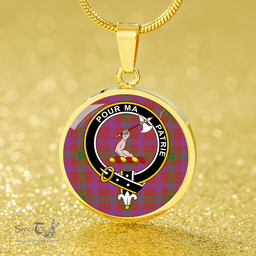 Scottish MacTier Ancient Clan Tartan Circle Necklace - Crest Classic Scottish Plaid Tartan Plaid