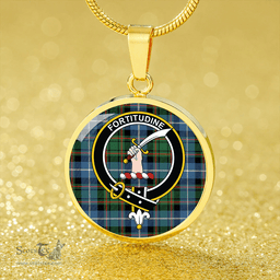 Scottish MacRae Hunting (1715 variant) Ancient Clan Tartan Circle Necklace - Crest Classic Scottish Plaid Tartan Plaid